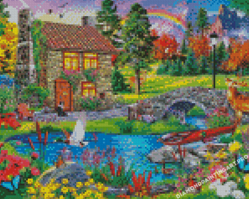 Spring Stone Cabin Diamond Painting