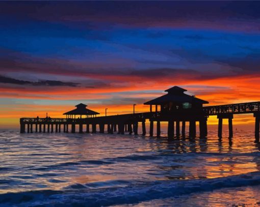 Sunset At Fort Myers Beach Pier Diamond Painting