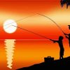 Sunset Father And Son Fishing Silhouette Diamond Paintings