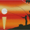 Sunset Father And Son Fishing Silhouette Diamond Paintings