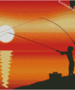 Sunset Father And Son Fishing Silhouette Diamond Paintings