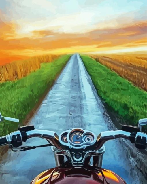 Sunset Motorbike Driver Diamond Painting