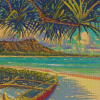 Tropical Beach And Canoe Diamond Painting