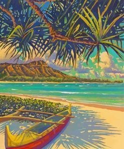 Tropical Beach And Canoe Diamond Painting