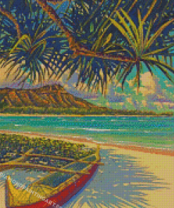 Tropical Beach And Canoe Diamond Painting