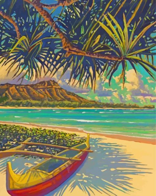 Tropical Beach And Canoe Diamond Painting