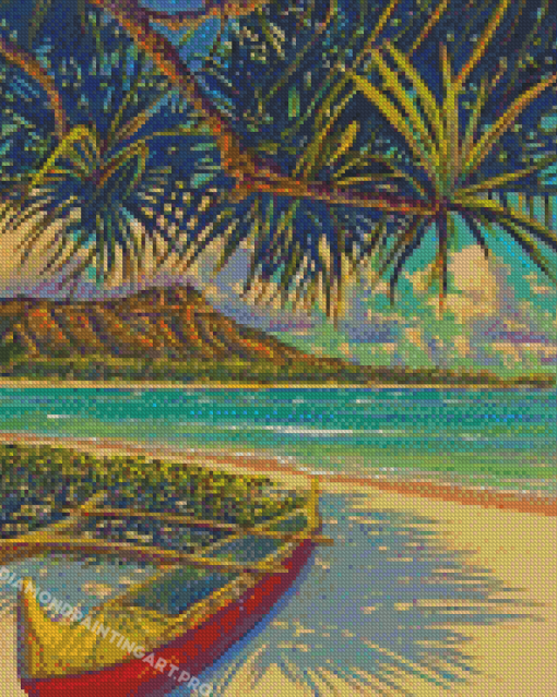 Tropical Beach And Canoe Diamond Painting