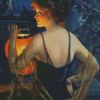 Vintage Woman Holding Lantern Diamond Painting