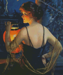 Vintage Woman Holding Lantern Diamond Painting