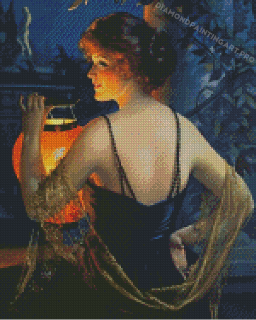 Vintage Woman Holding Lantern Diamond Painting