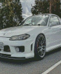 White Nissan Silvia S15 Car Diamond Paintings