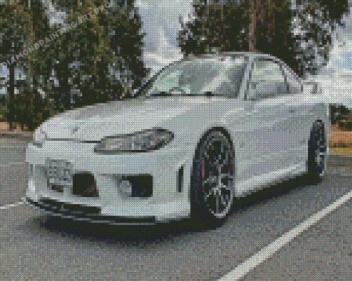 White Nissan Silvia S15 Car Diamond Paintings