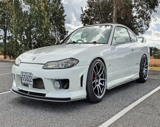 White Nissan Silvia S15 Car Diamond Paintings