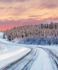 Winter Road Sunset Diamond Paintings