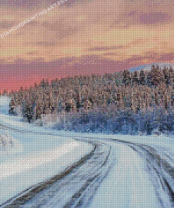 Winter Road Sunset Diamond Paintings