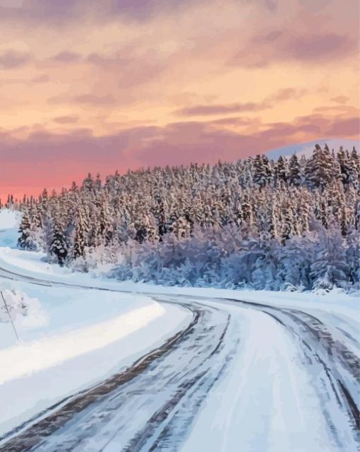 Winter Road Sunset Diamond Paintings