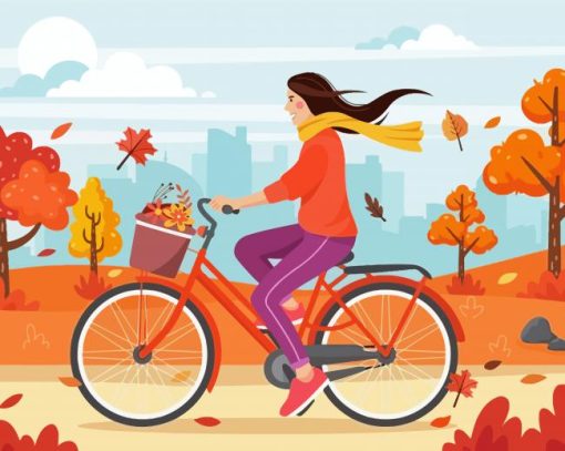 Woman Riding Bicycle Diamond Paintings