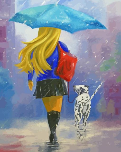 Woman Walking Dog Diamond Painting