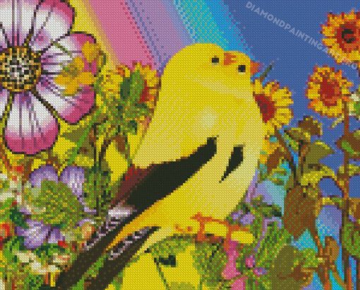 Yellow Birds And Flowers Diamond Paintings