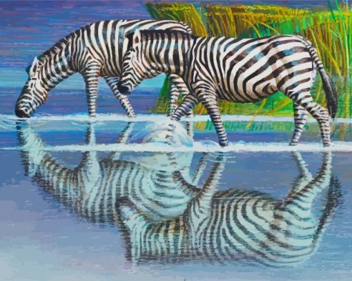 Zebras Drinking Tretchikoff Diamond Painting