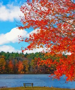 Autumn New England Lake Scene Diamond Painting