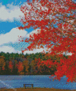 Autumn New England Lake Scene Diamond Painting