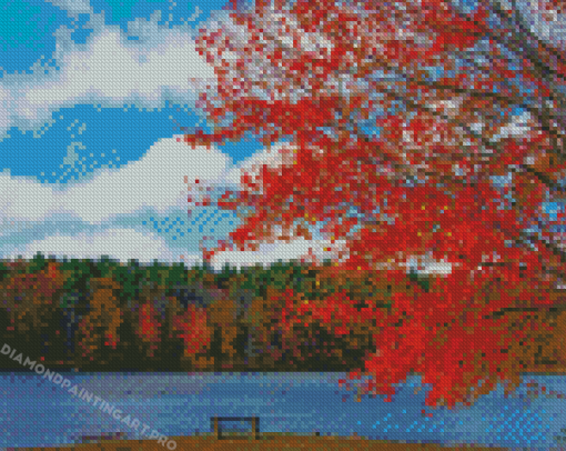 Autumn New England Lake Scene Diamond Painting