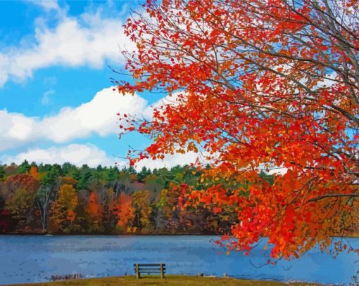 Autumn New England Lake Scene Diamond Painting