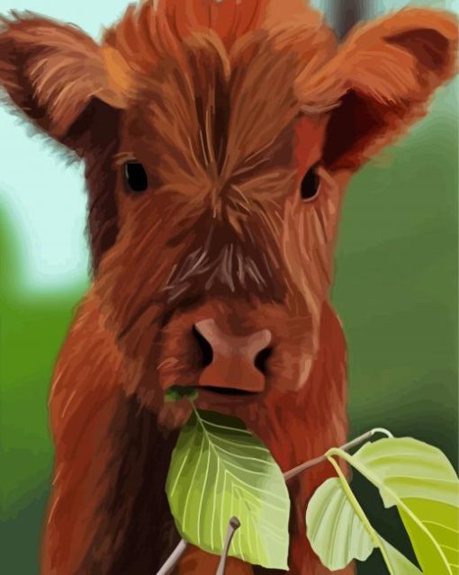 Baby Brown Cow Eating Diamond Painting