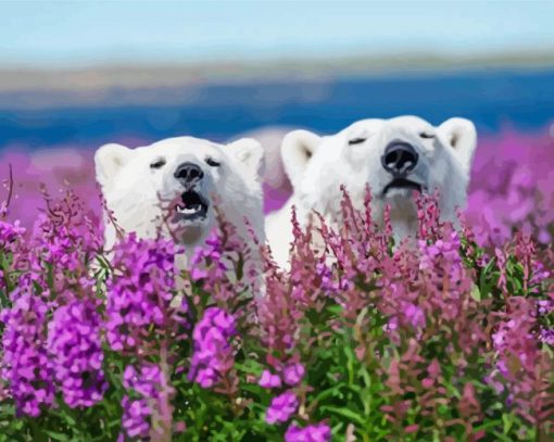 Bears In Lavender Field Diamond Painting