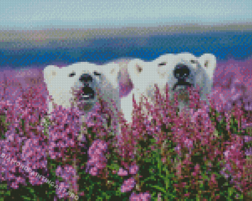 Bears In Lavender Field Diamond Painting