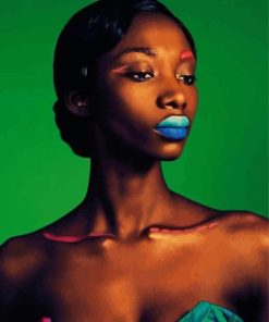 Black Lady With Blue Lips Diamond Painting