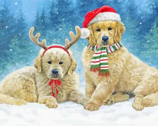 Cute Christmas Dogs Snow Diamond Painting