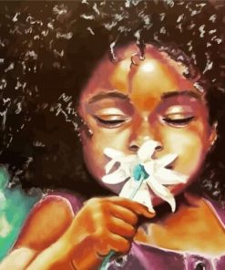 Cute Girl Smells Flower Diamond Paintings