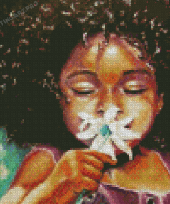 Cute Girl Smells Flower Diamond Paintings