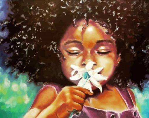 Cute Girl Smells Flower Diamond Paintings