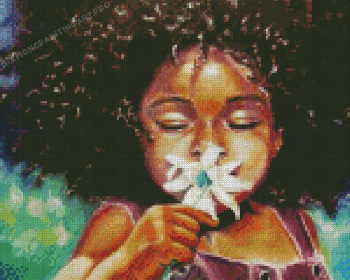 Cute Girl Smells Flower Diamond Paintings