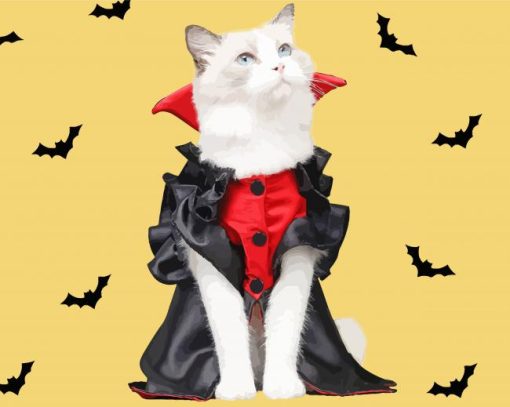 Cute White Halloween Cat Diamond Paintings