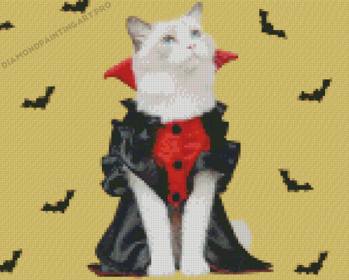 Cute White Halloween Cat Diamond Paintings