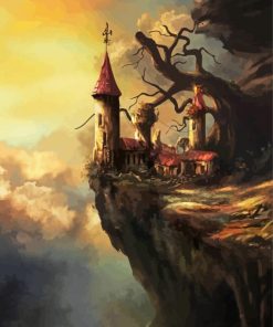 Fantasy Cliff Side Castle Diamond Paintings