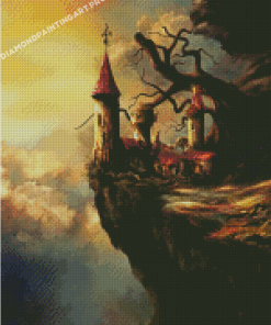 Fantasy Cliff Side Castle Diamond Paintings