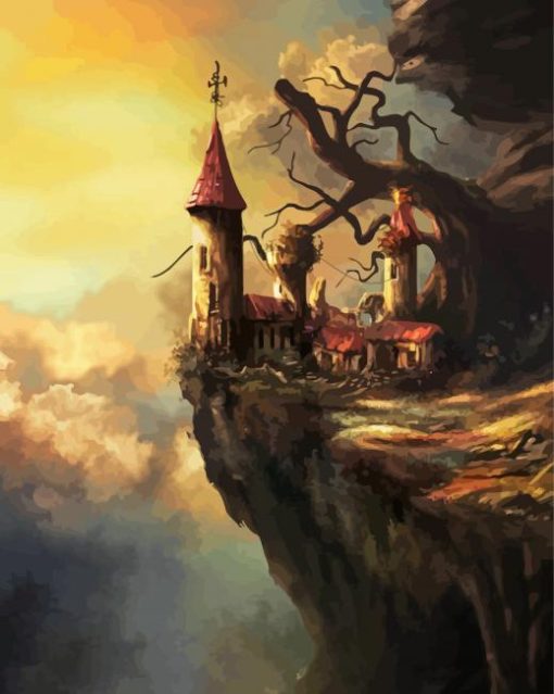 Fantasy Cliff Side Castle Diamond Paintings