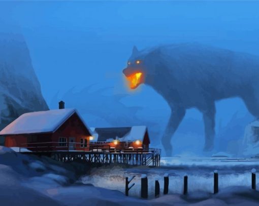 Fantasy Fenris Wolf In Snow Diamond Painting