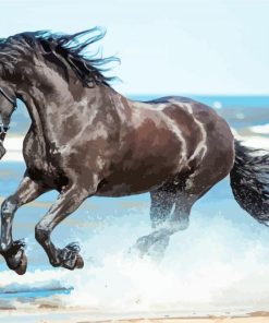 Friesian Horse On Beach Diamond Painting