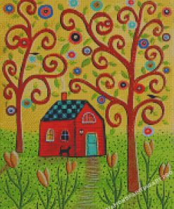 House And Tree Branches Diamond Paintings