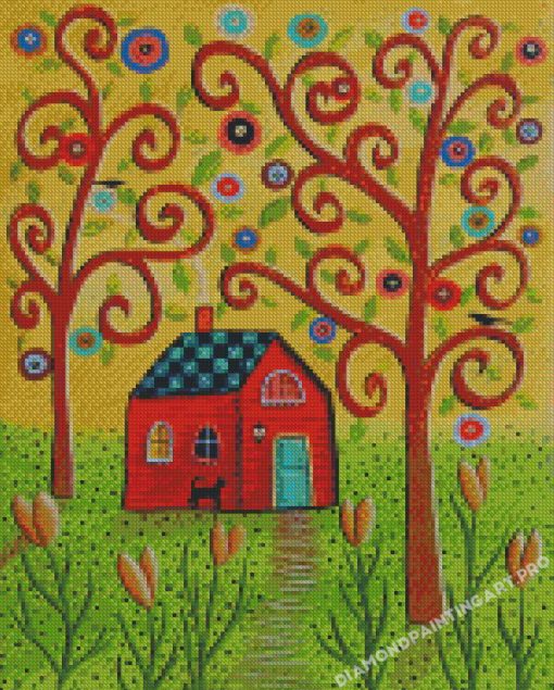 House And Tree Branches Diamond Paintings