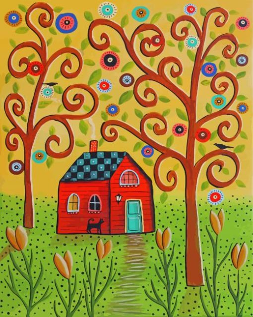 House And Tree Branches Diamond Paintings