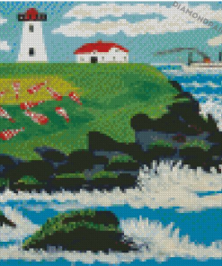 Maud Lewis Lighthouse And Steamer Diamond Paintings