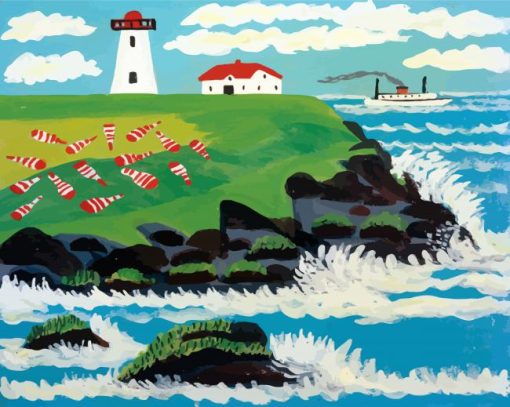 Maud Lewis Lighthouse And Steamer Diamond Paintings