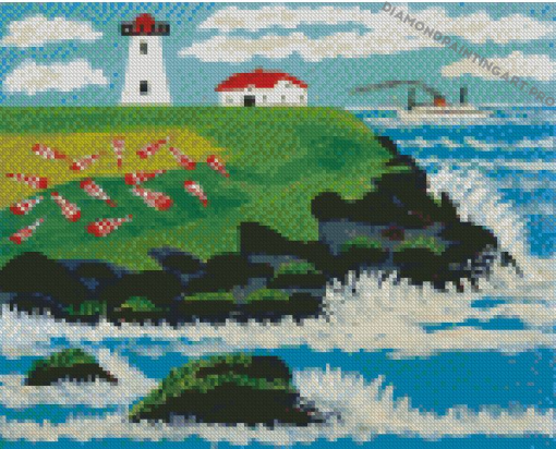 Maud Lewis Lighthouse And Steamer Diamond Paintings